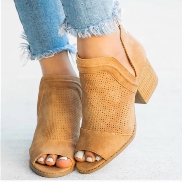Shoes - Open Peep Toe Ankle Booties